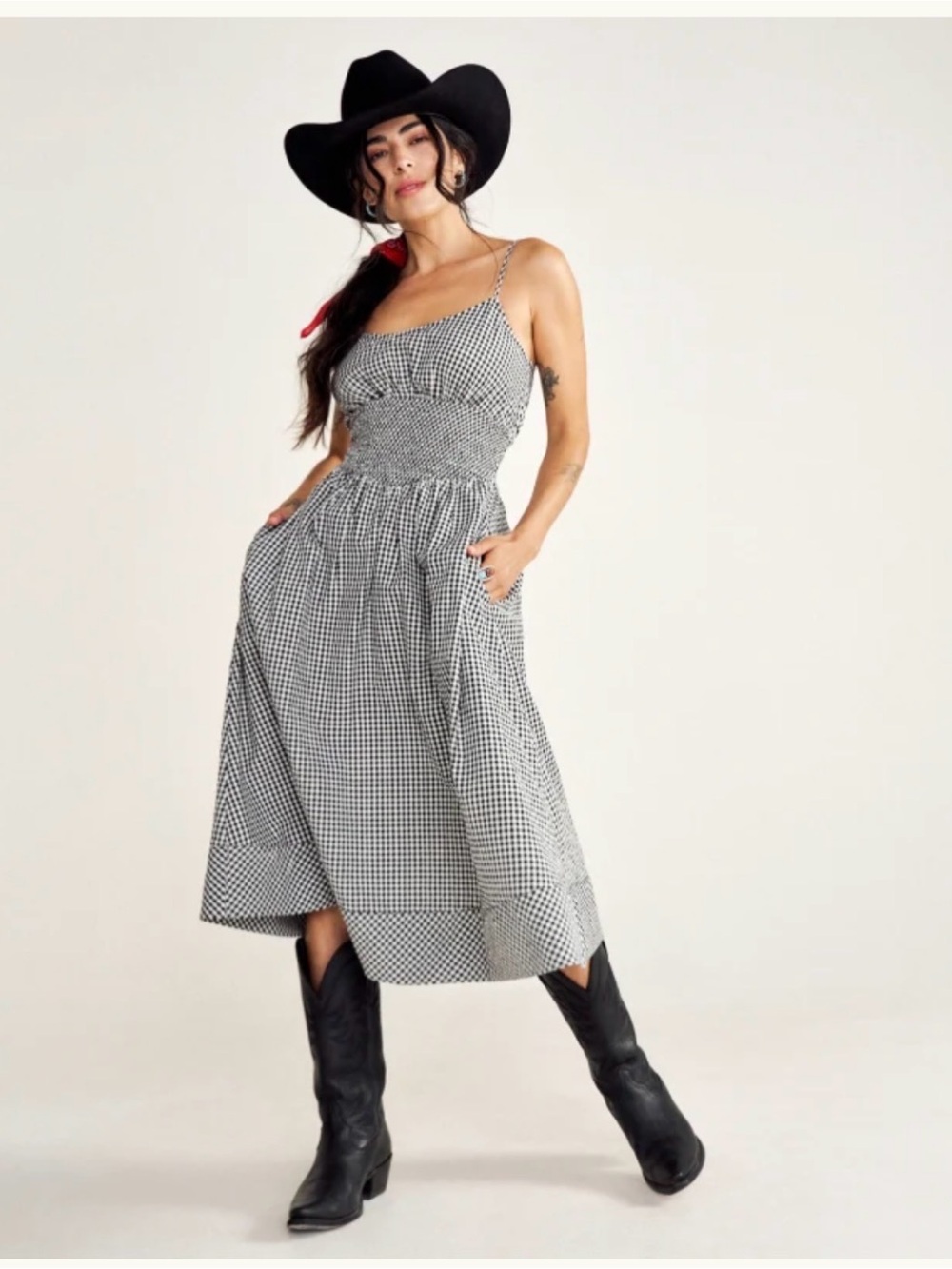 Tecovas Gingham Maxi Dress in Black/White